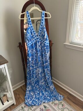Lilly Pulitzer Blue & White Floral Empire Waist Maxi Dress